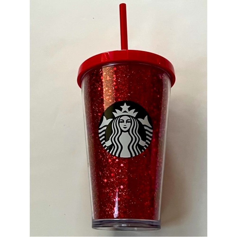 Starbucks Red Glitter 16oz Cold Cup Tumbler With Straw